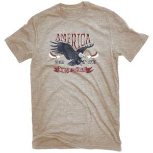 Tan Short Sleeve Tee with Patriotic Eagle Design